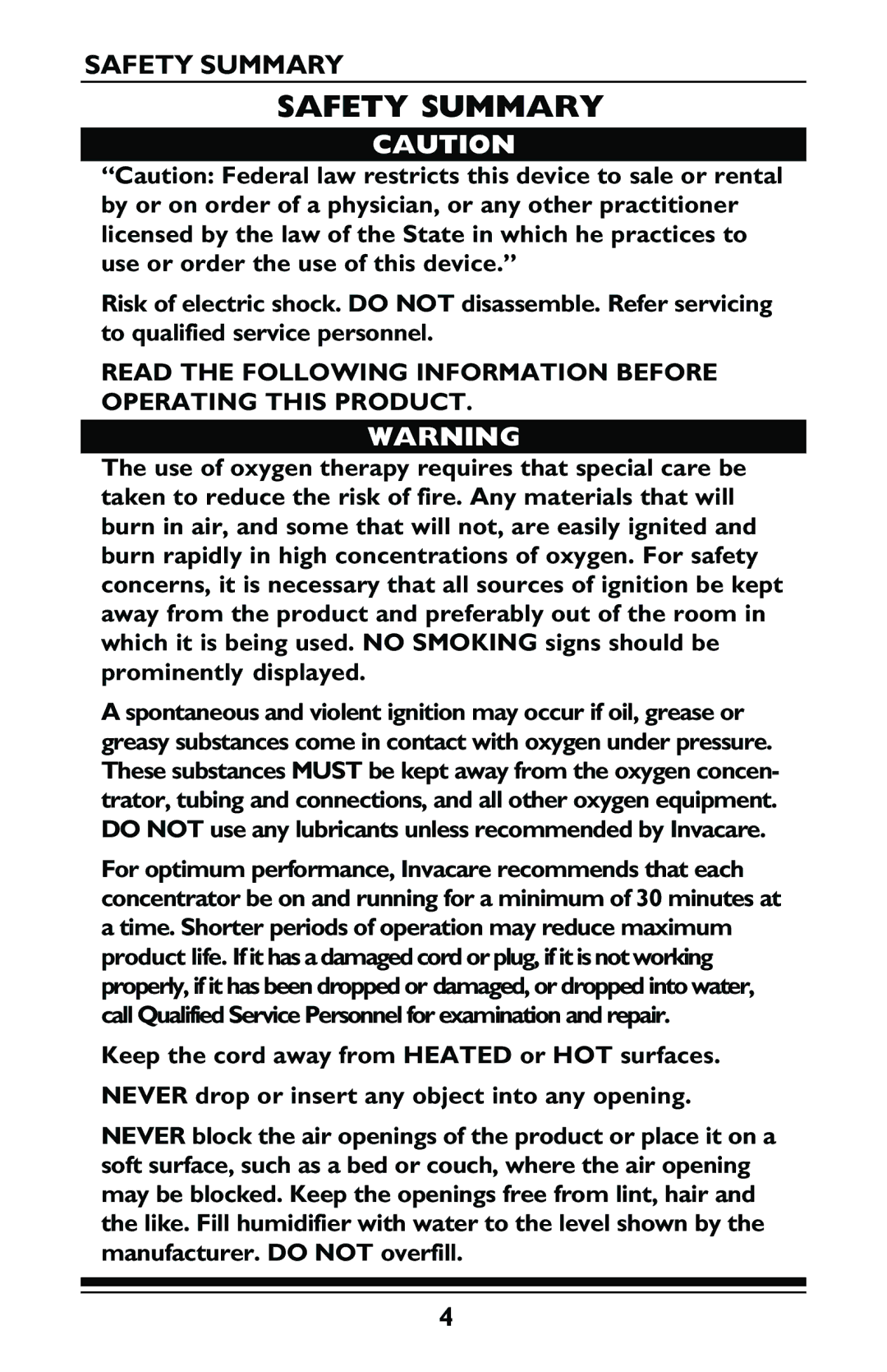 Invacare IRC5LXO2, IRC5LX manual Safety Summary 