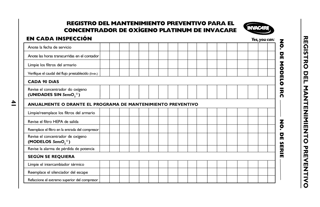 Invacare IRC5LXO2, IRC5LX manual Registro DEL Mantenimiento Preventivo, EN Cada Inspección 