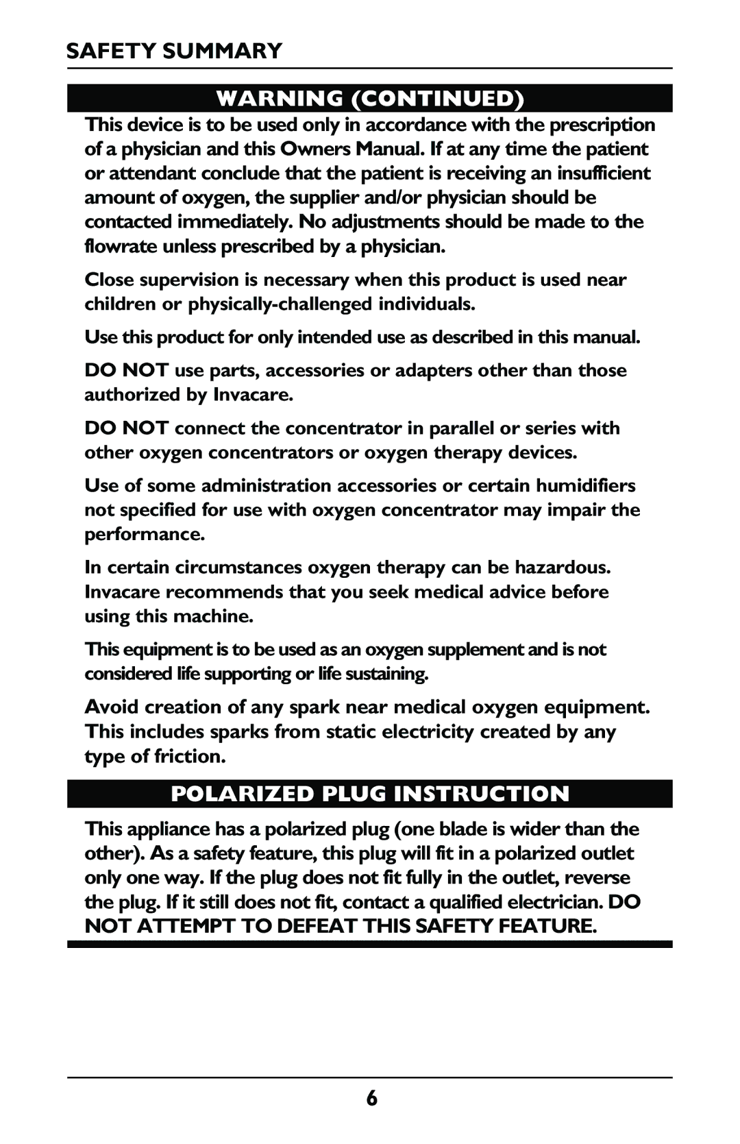 Invacare IRC5LXO2, IRC5LX manual Polarized Plug Instruction 