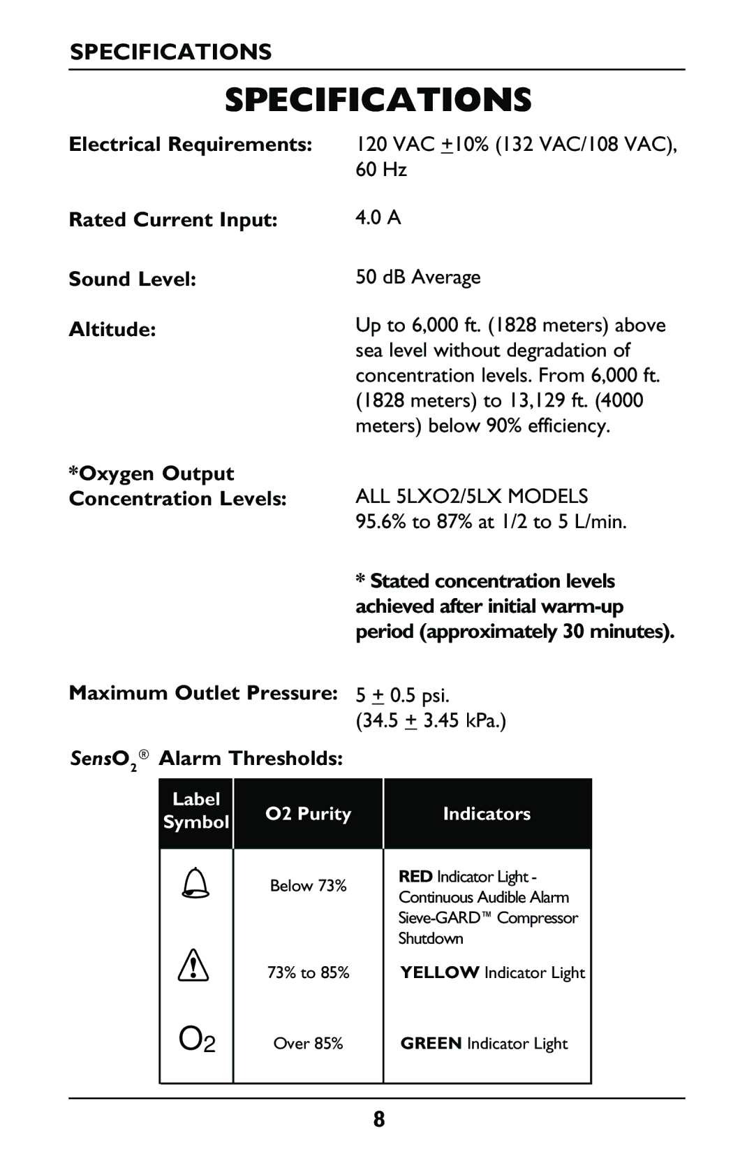 Invacare IRC5LXO2, IRC5LX manual Specifications 