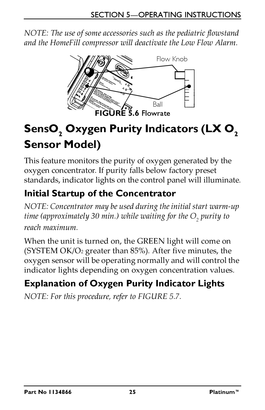 Invacare IRC5LXO2AWQ, IRC5LXAW SensO2 Oxygen Purity Indicators LX O2 Sensor Model, Initial Startup of the Concentrator 