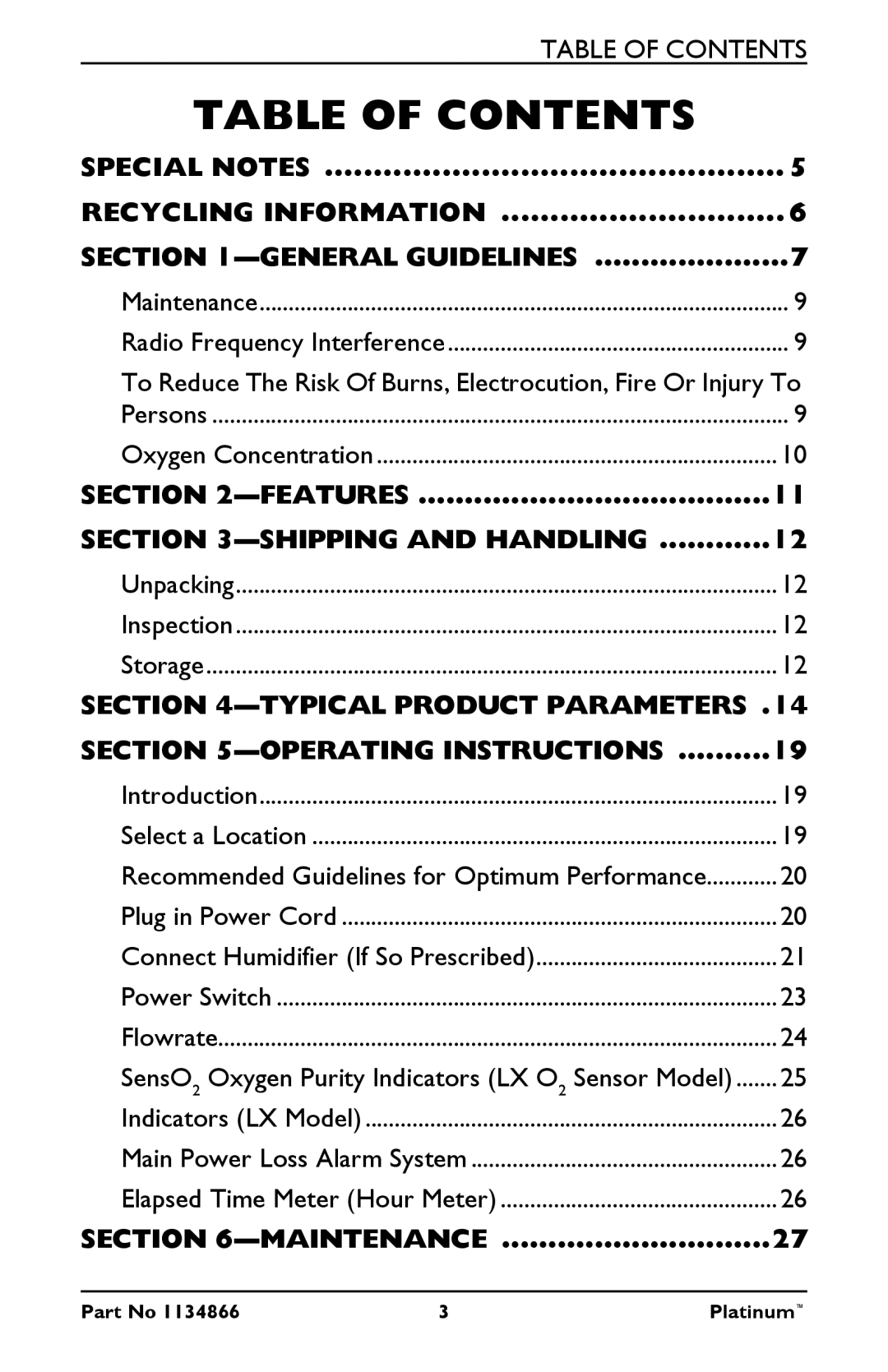 Invacare IRC5LXAW, IRC5LXO2AWQ, IRC9LXO2AWQ manual Table of Contents 