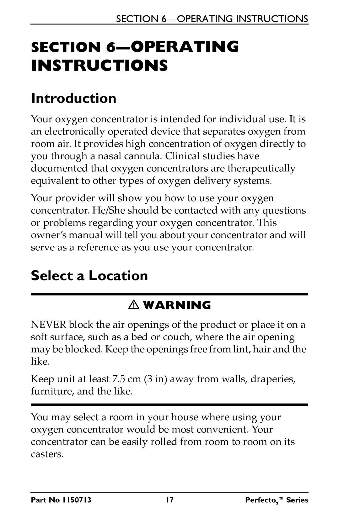 Invacare IRC5PAW, IRC5PO2AW manual Instructions, Operating, Introduction, Select a Location 