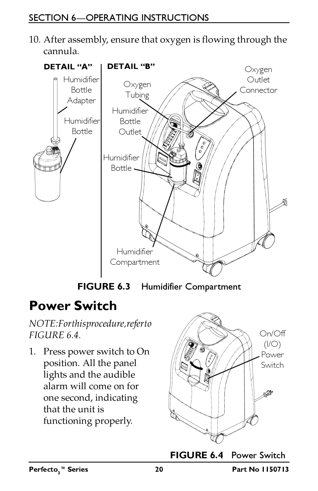 Invacare IRC5PO2AW, IRC5PAW manual Power Switch, Humidifier Compartment 