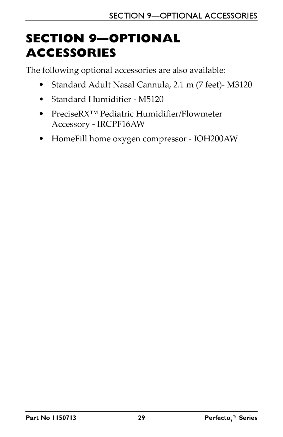 Invacare IRC5PAW, IRC5PO2AW manual Optional Accessories 