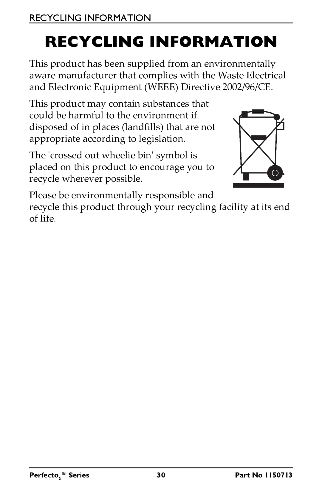 Invacare IRC5PO2AW, IRC5PAW manual Recycling Information 