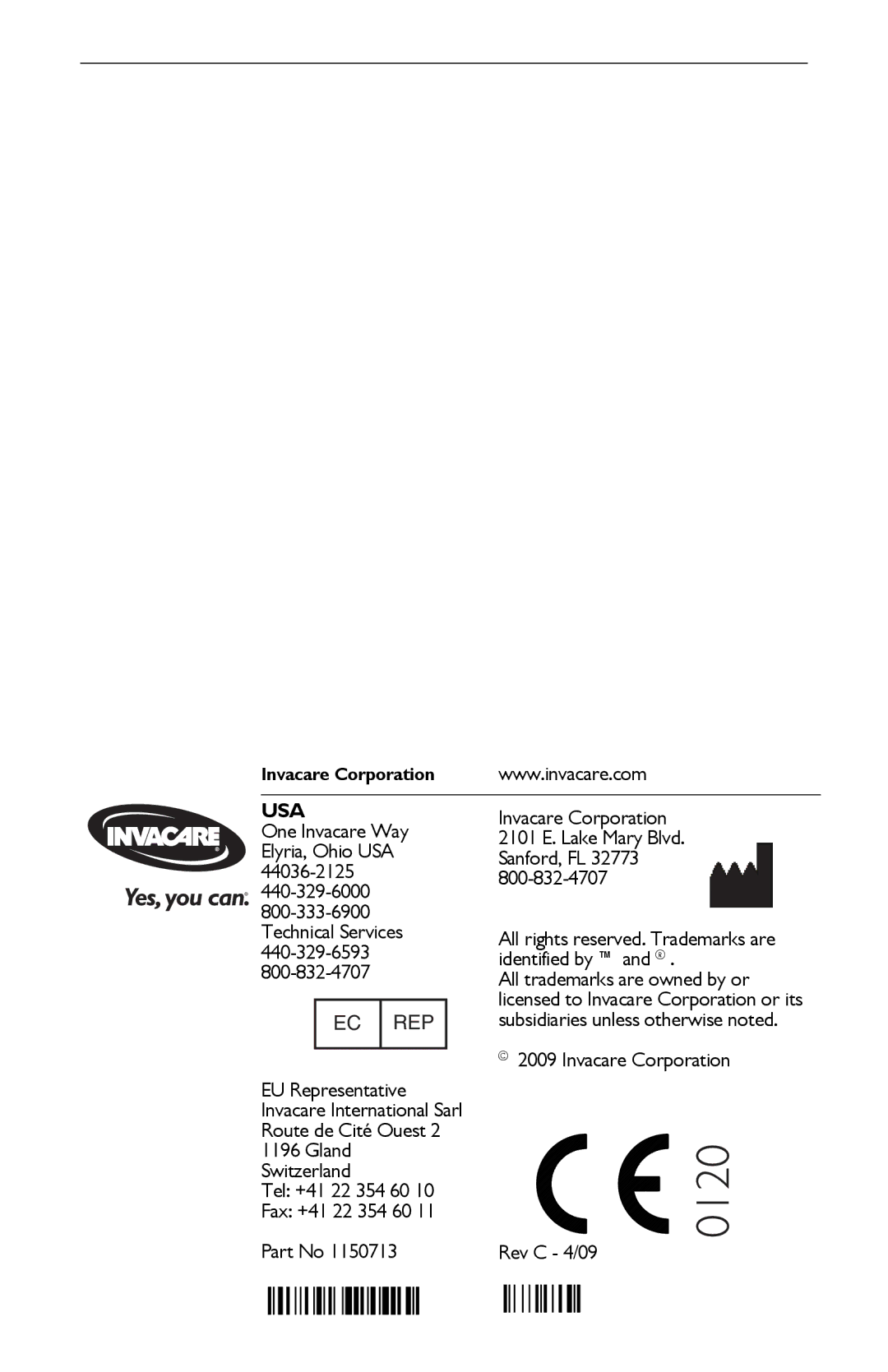 Invacare IRC5PO2AW, IRC5PAW manual 0120 