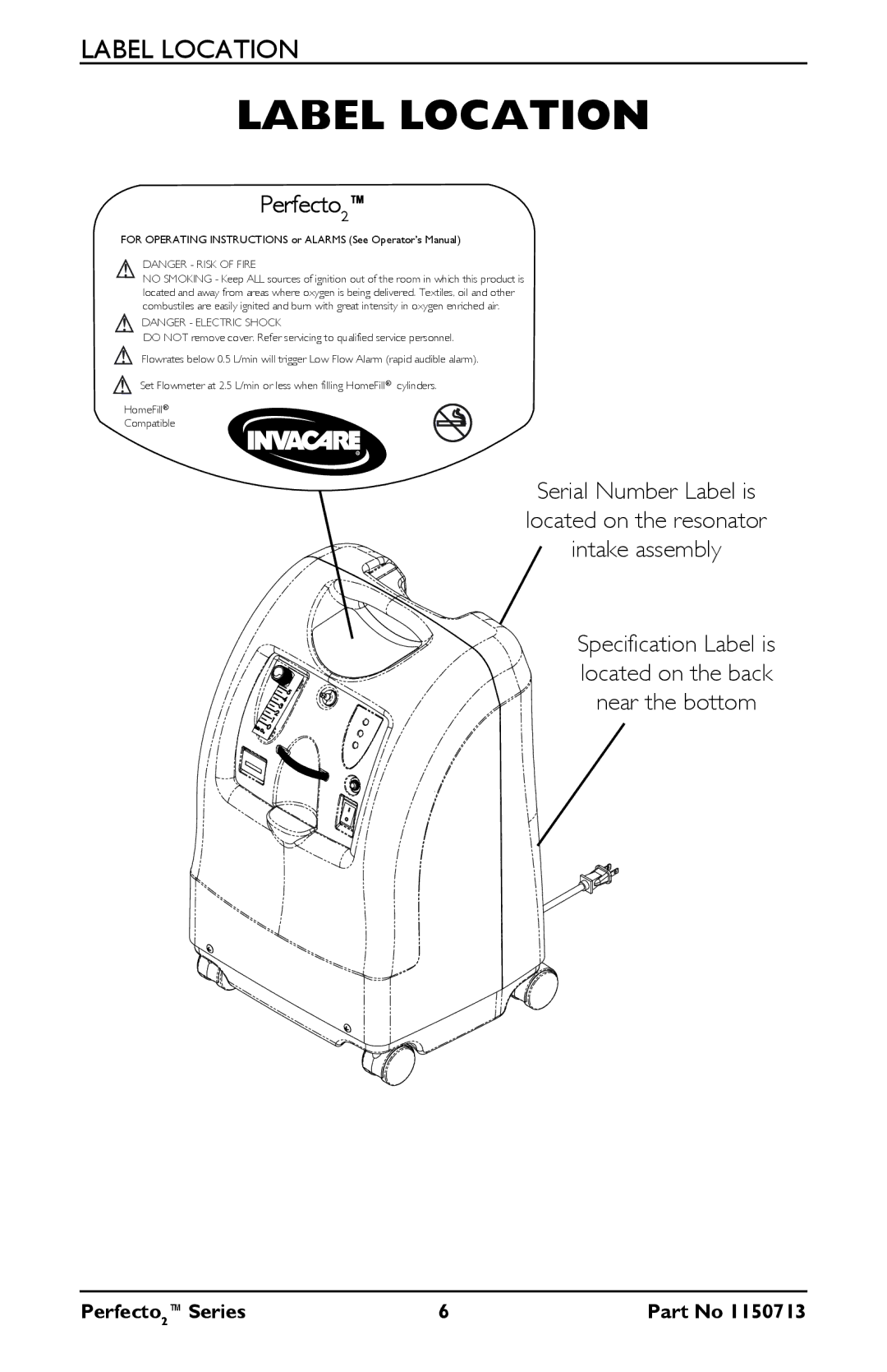 Invacare IRC5PO2AW, IRC5PAW manual Label Location, Perfecto2 