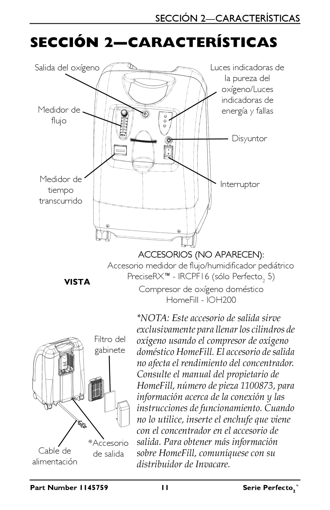 Invacare IRC5PO2W, IRC5PW manual Sección 2-CARACTERÍSTICAS, Interruptor 