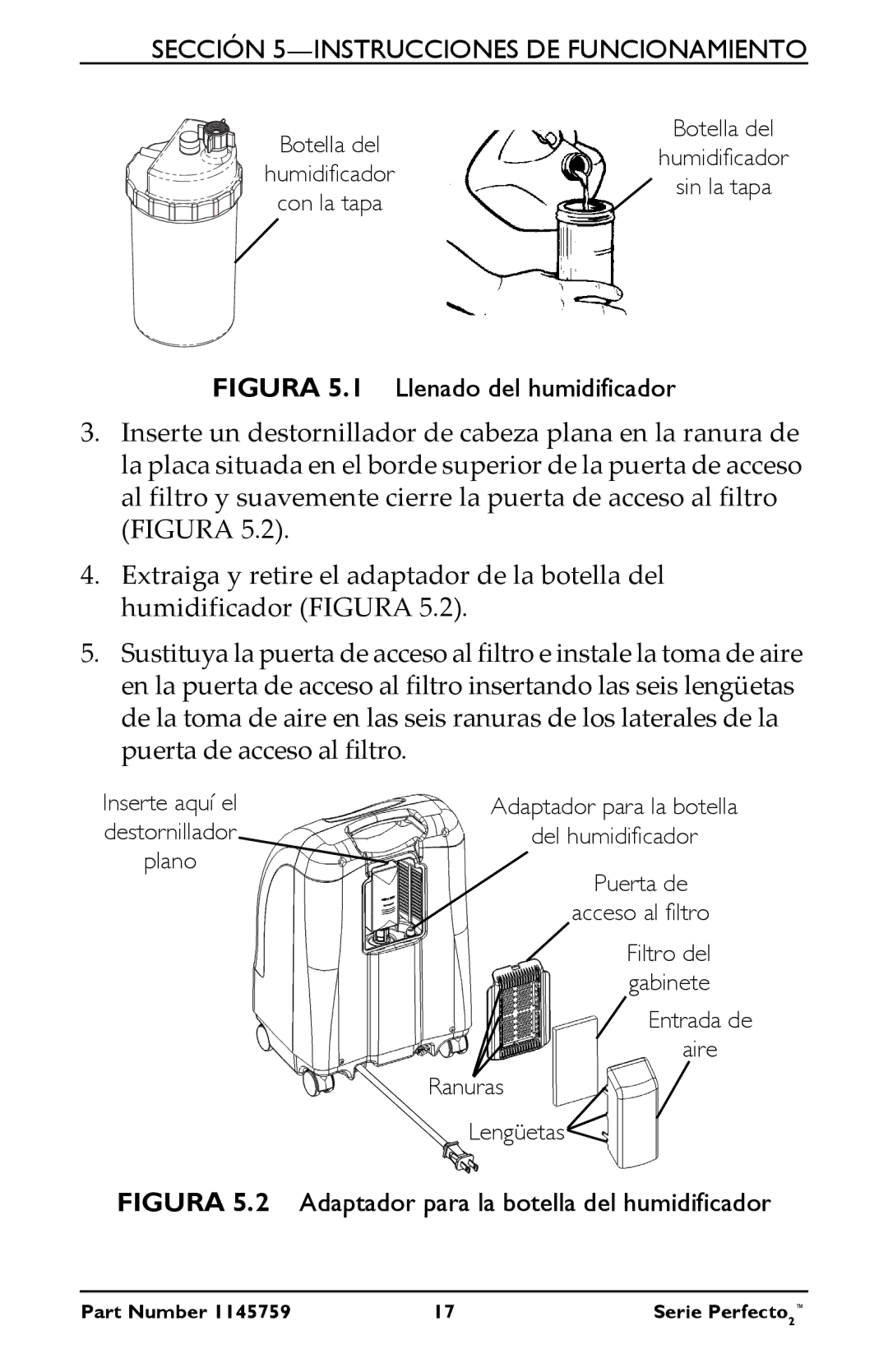 Invacare IRC5PO2W, IRC5PW manual Figura 5.1 Llenado del humidificador 