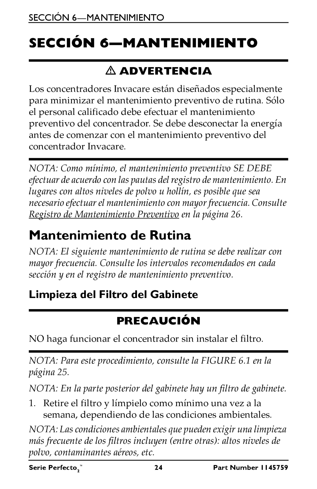 Invacare IRC5PO2W, IRC5PW manual Sección 6-MANTENIMIENTO, Mantenimiento de Rutina 