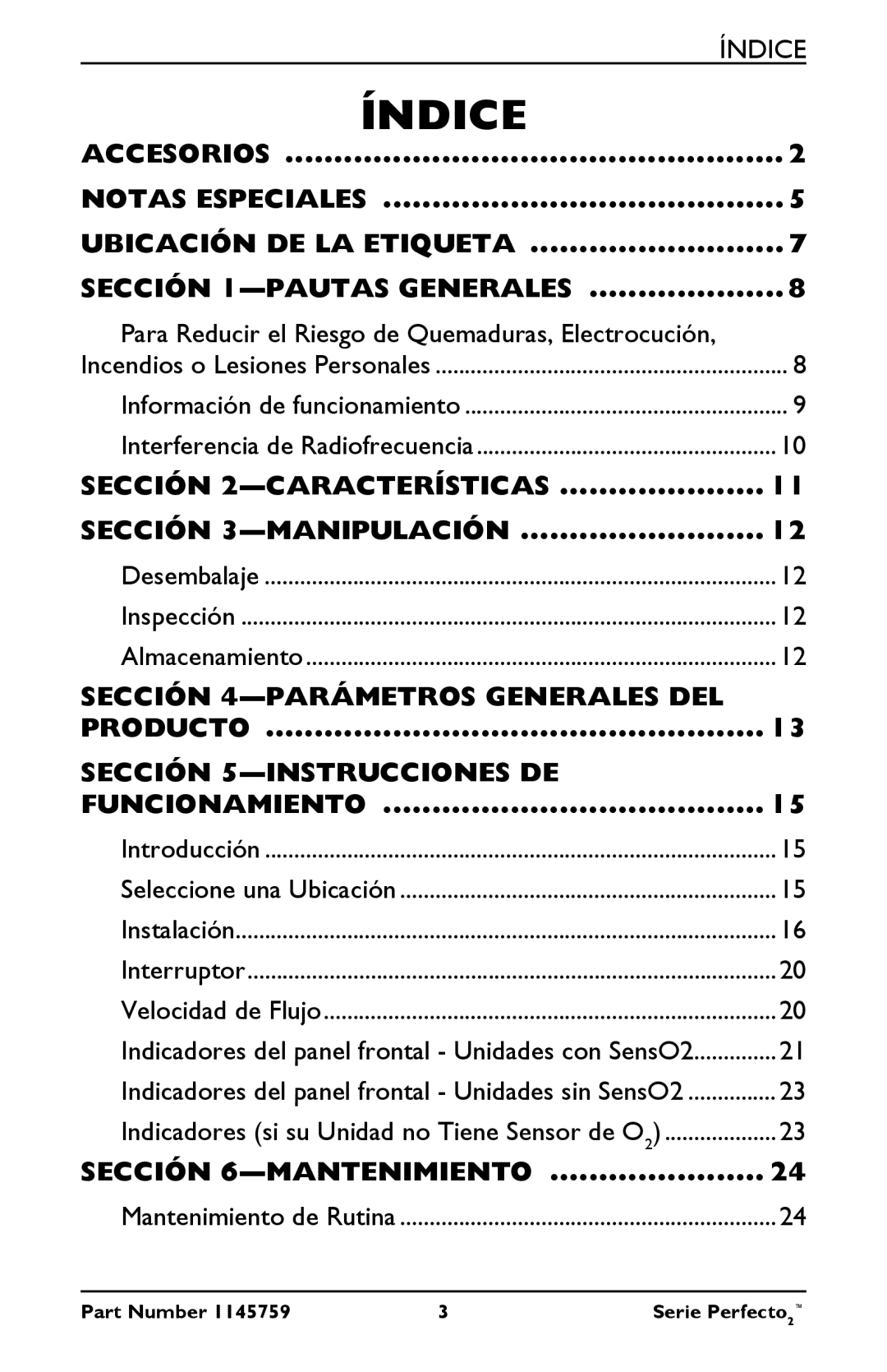 Invacare IRC5PO2W, IRC5PW manual Índice, Para Reducir el Riesgo de Quemaduras, Electrocución 