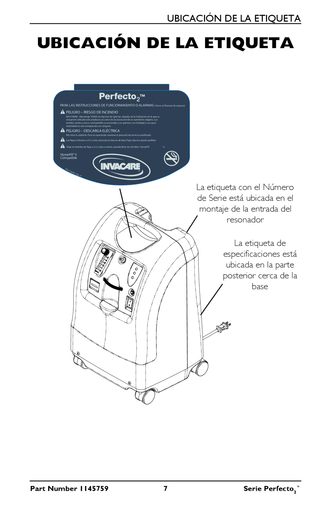 Invacare IRC5PO2W, IRC5PW manual Ubicación DE LA Etiqueta, Peligro Riesgo DE Incendio 