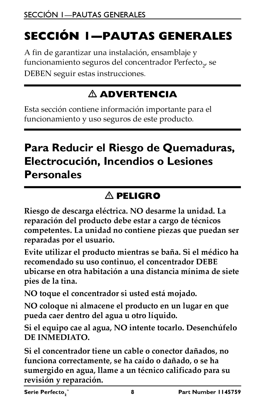 Invacare IRC5PO2W, IRC5PW manual Sección 1-PAUTAS Generales, Advertencia 