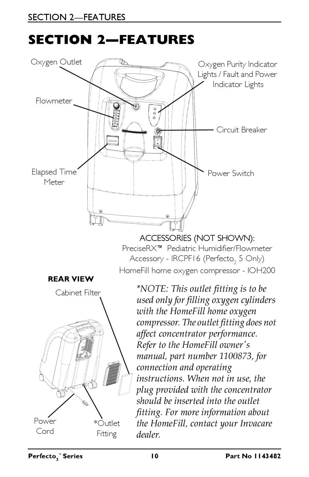 Invacare IRC5PO2W, IRC5PO2V user manual Features, Flowmeter Circuit Breaker 