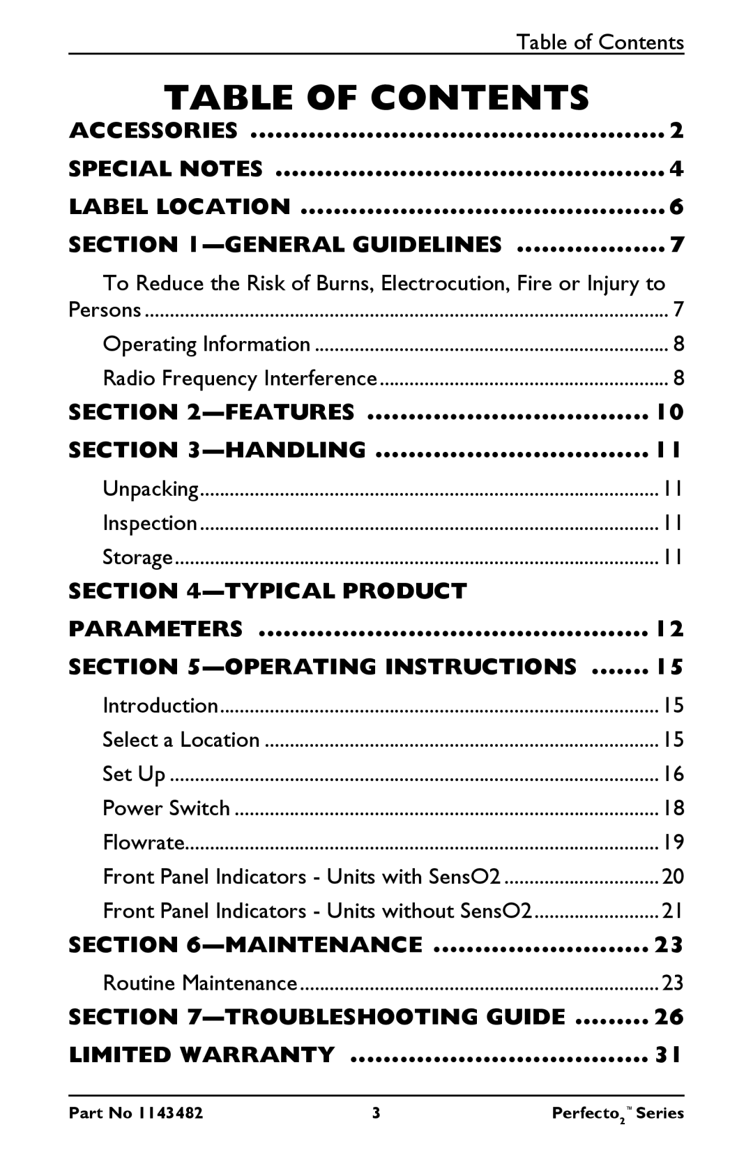 Invacare IRC5PO2V, IRC5PO2W user manual Table of Contents 