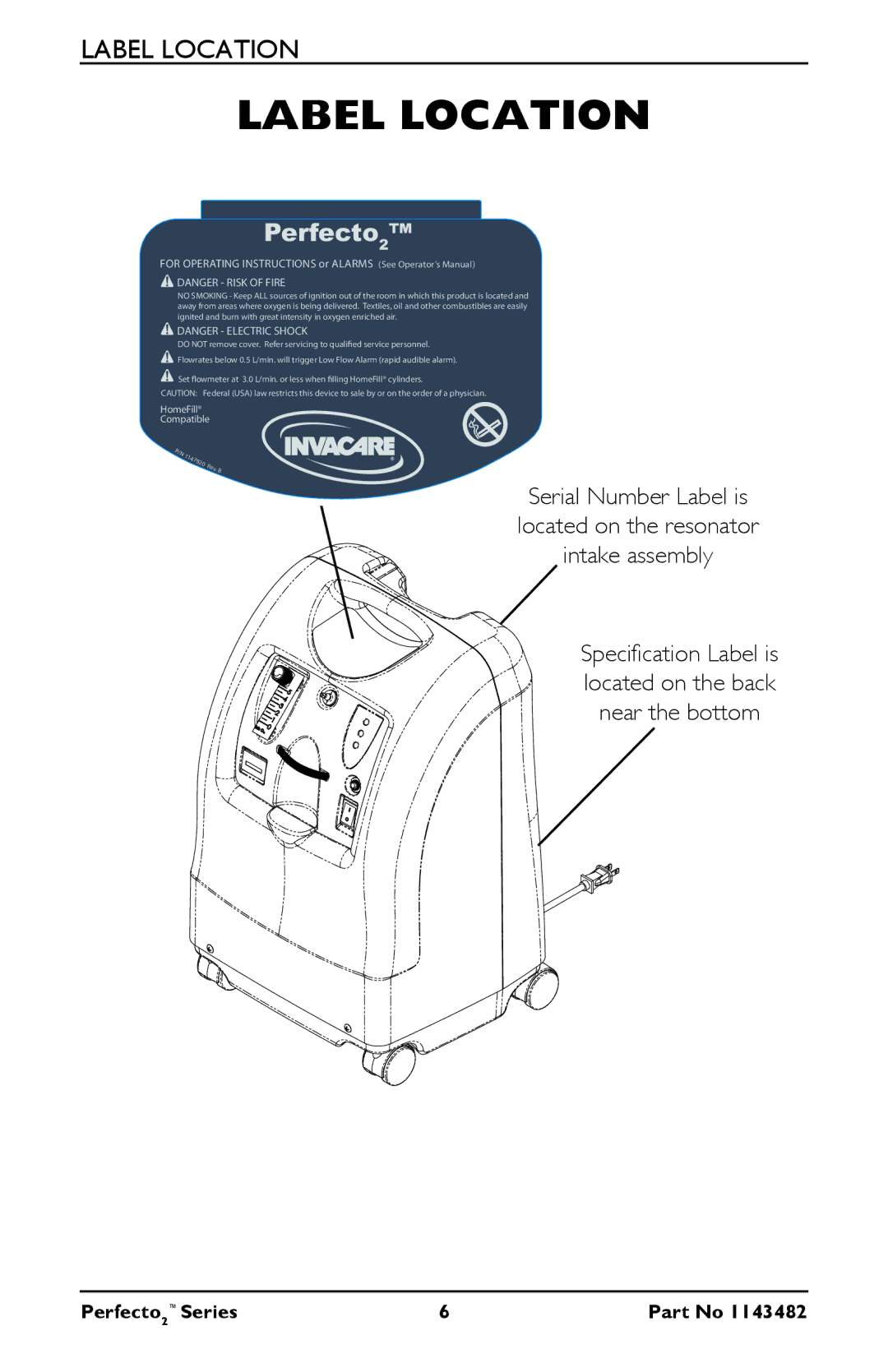 Invacare IRC5PO2W, IRC5PO2V user manual Label Location, Perfecto2 