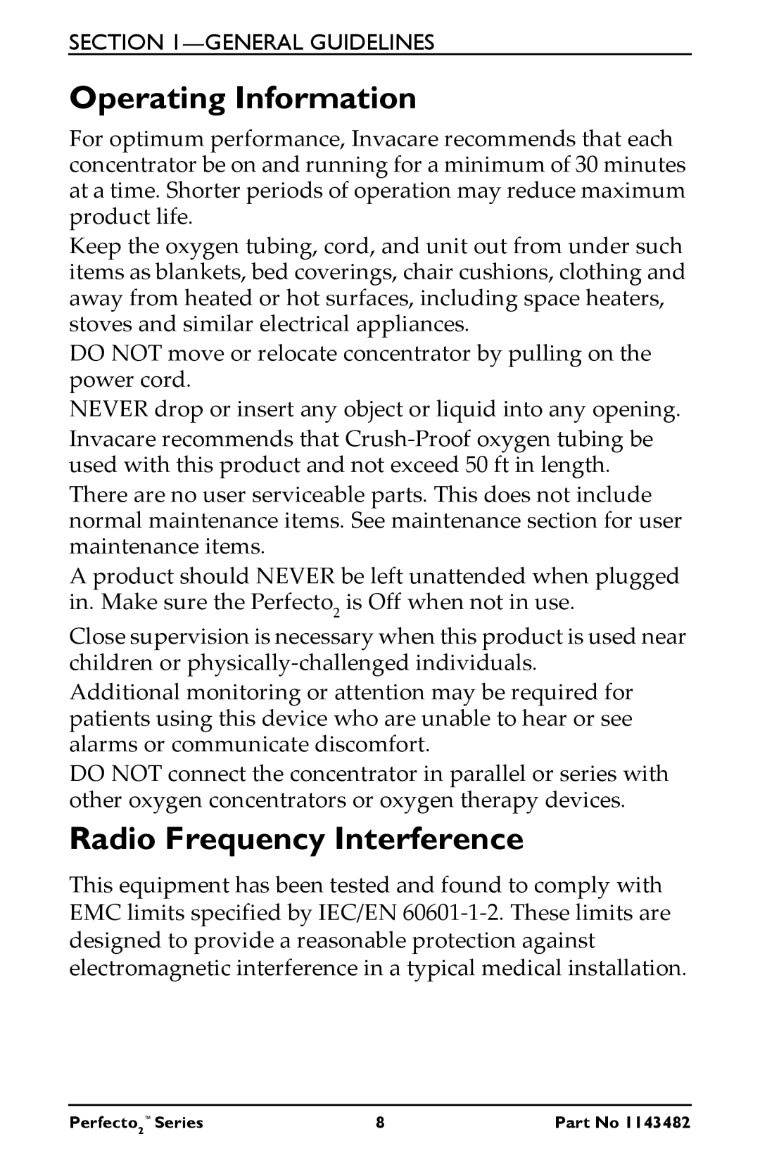 Invacare IRC5PO2W, IRC5PO2V user manual Operating Information, Radio Frequency Interference 