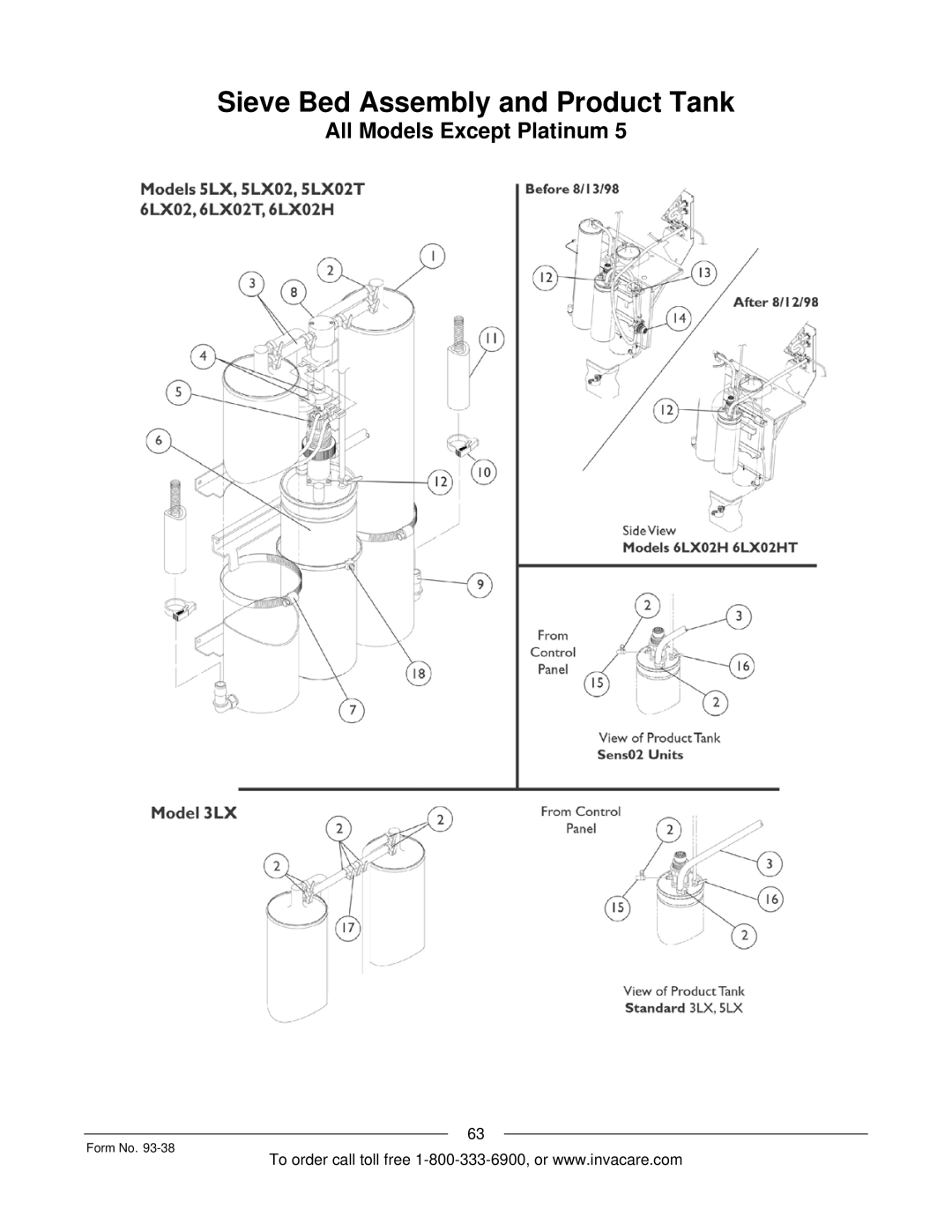 Invacare IRC5PW manual Sieve Bed Assembly and Product Tank 