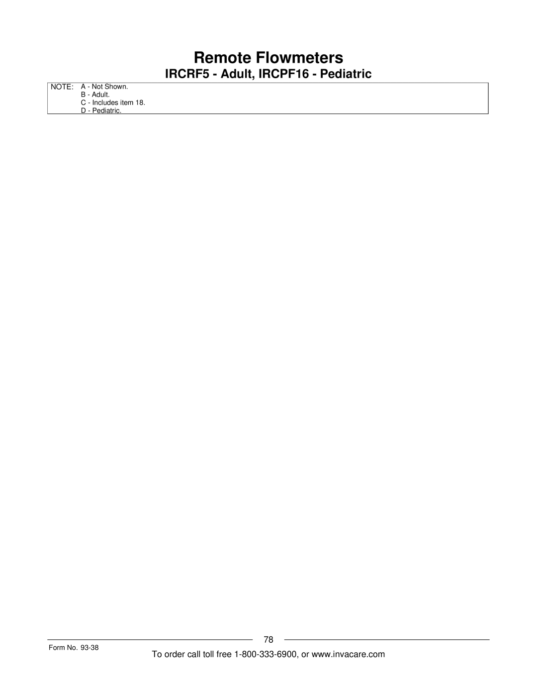 Invacare IRC5PW manual Adult Includes item Pediatric Form No 