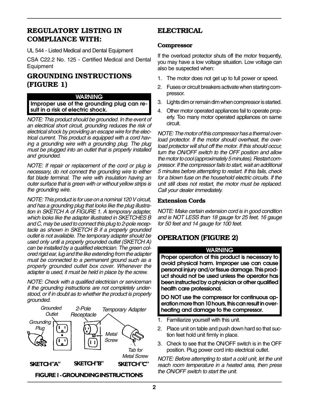 Invacare IRC607 Regulatory Listing Compliance with, Grounding Instructions Figure, Electrical, Operation Figure 
