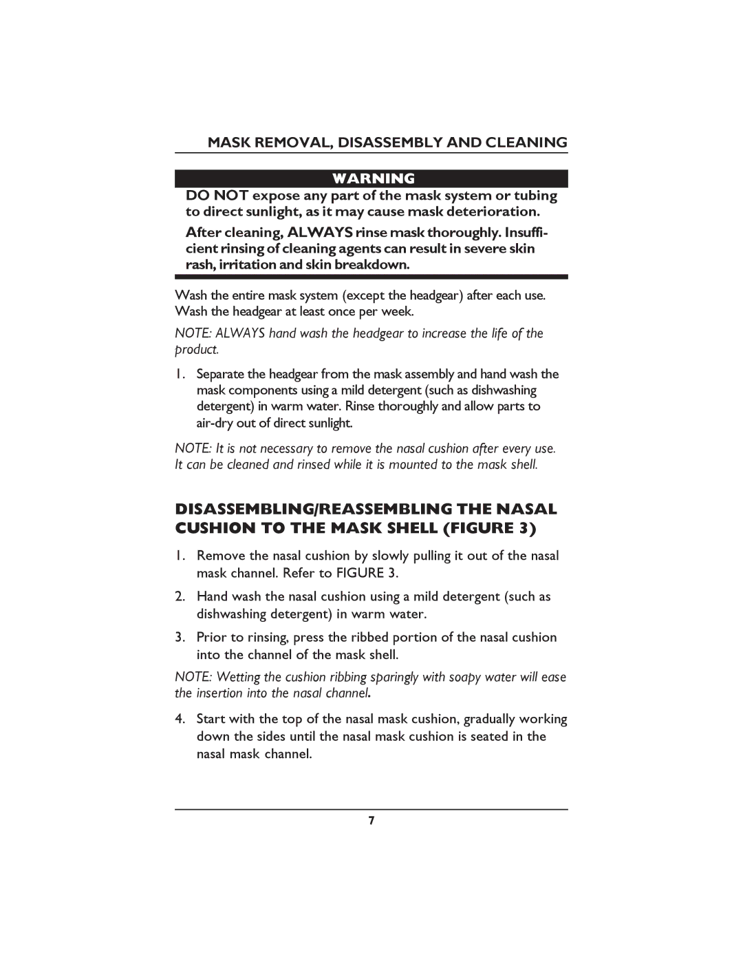 Invacare ISP2000 operating instructions Mask REMOVAL, Disassembly and Cleaning 