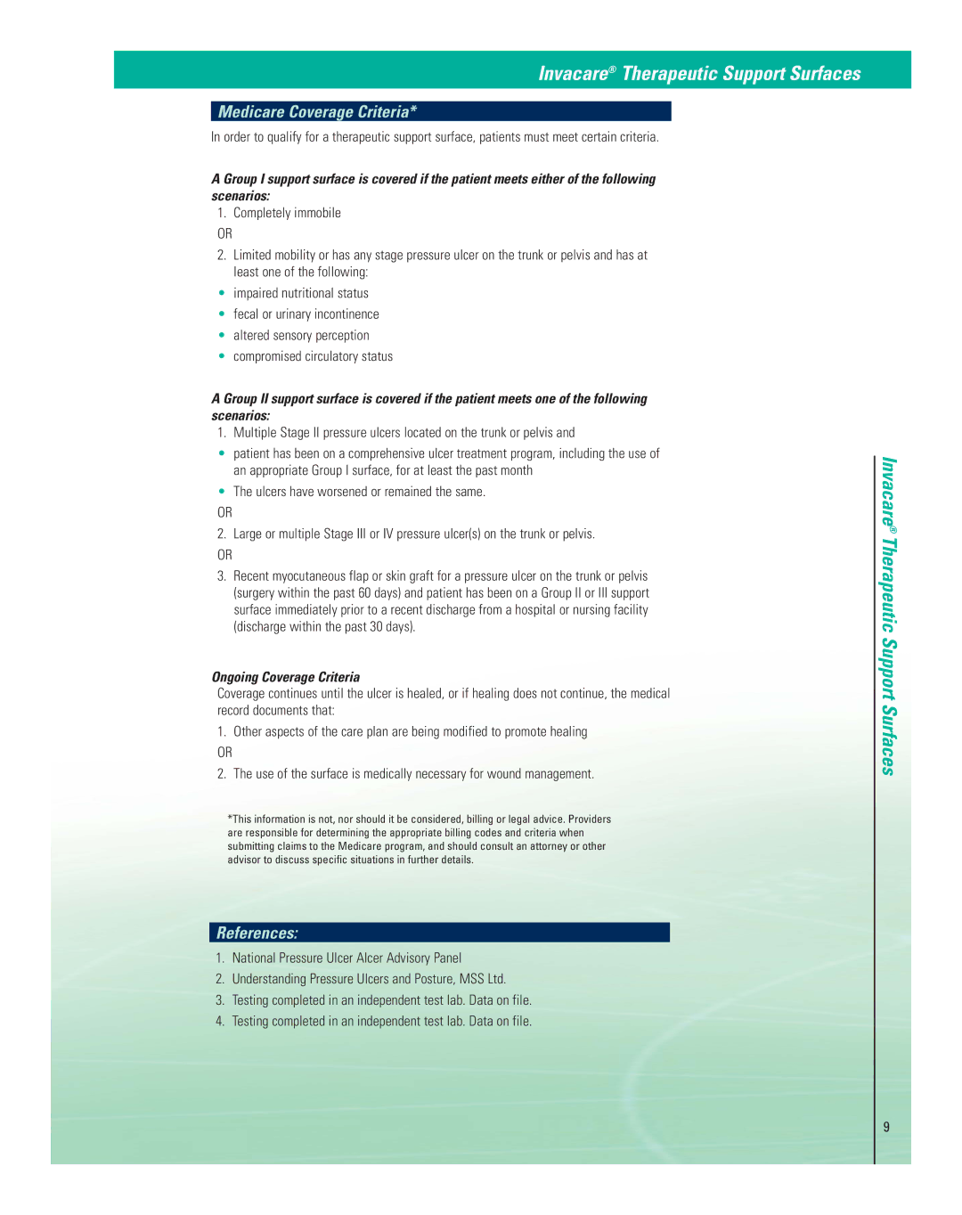 Invacare IVCGFMO, CG10180CA, CG101080 manual Medicare Coverage Criteria, References, Ongoing Coverage Criteria 