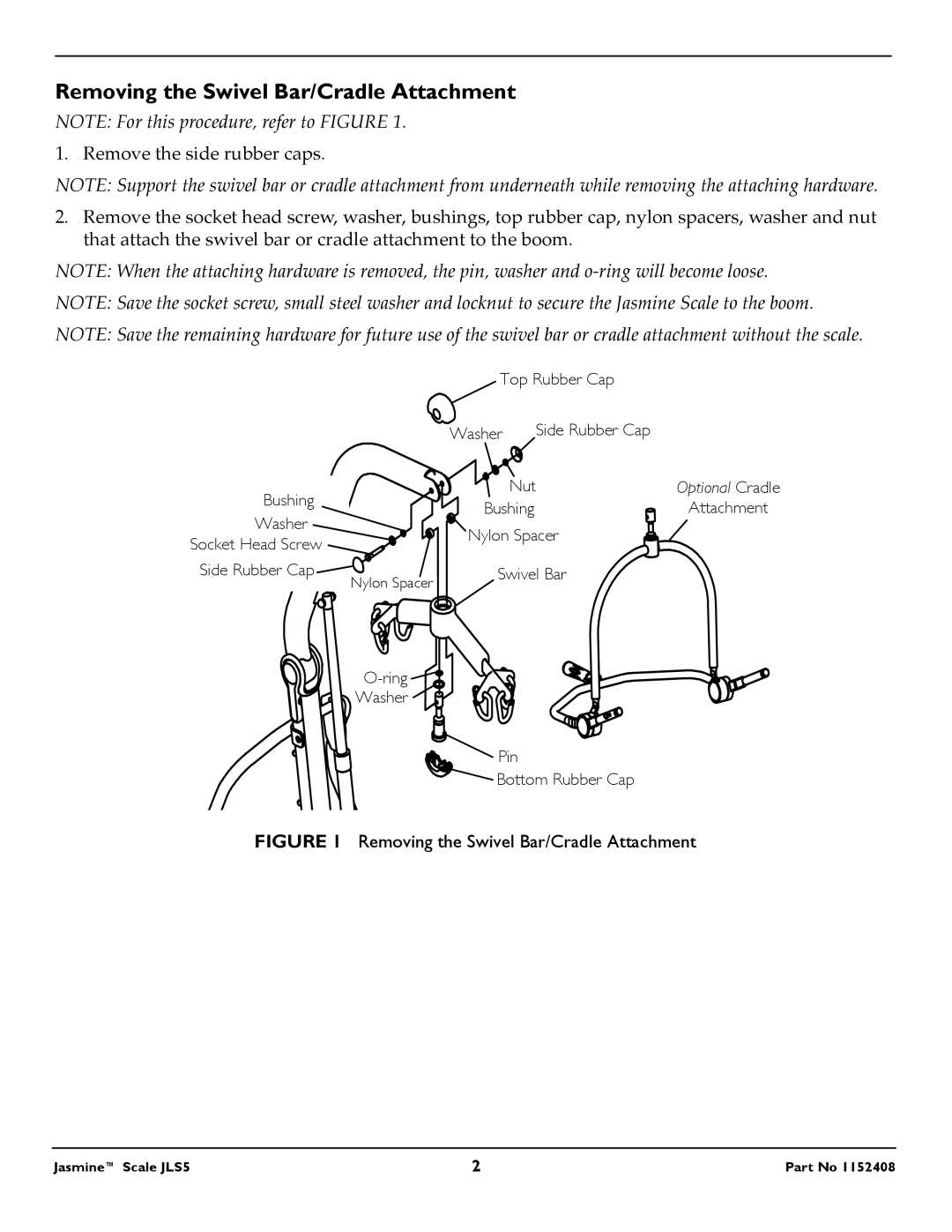 Invacare JLS5 specifications Removing the Swivel Bar/Cradle Attachment 