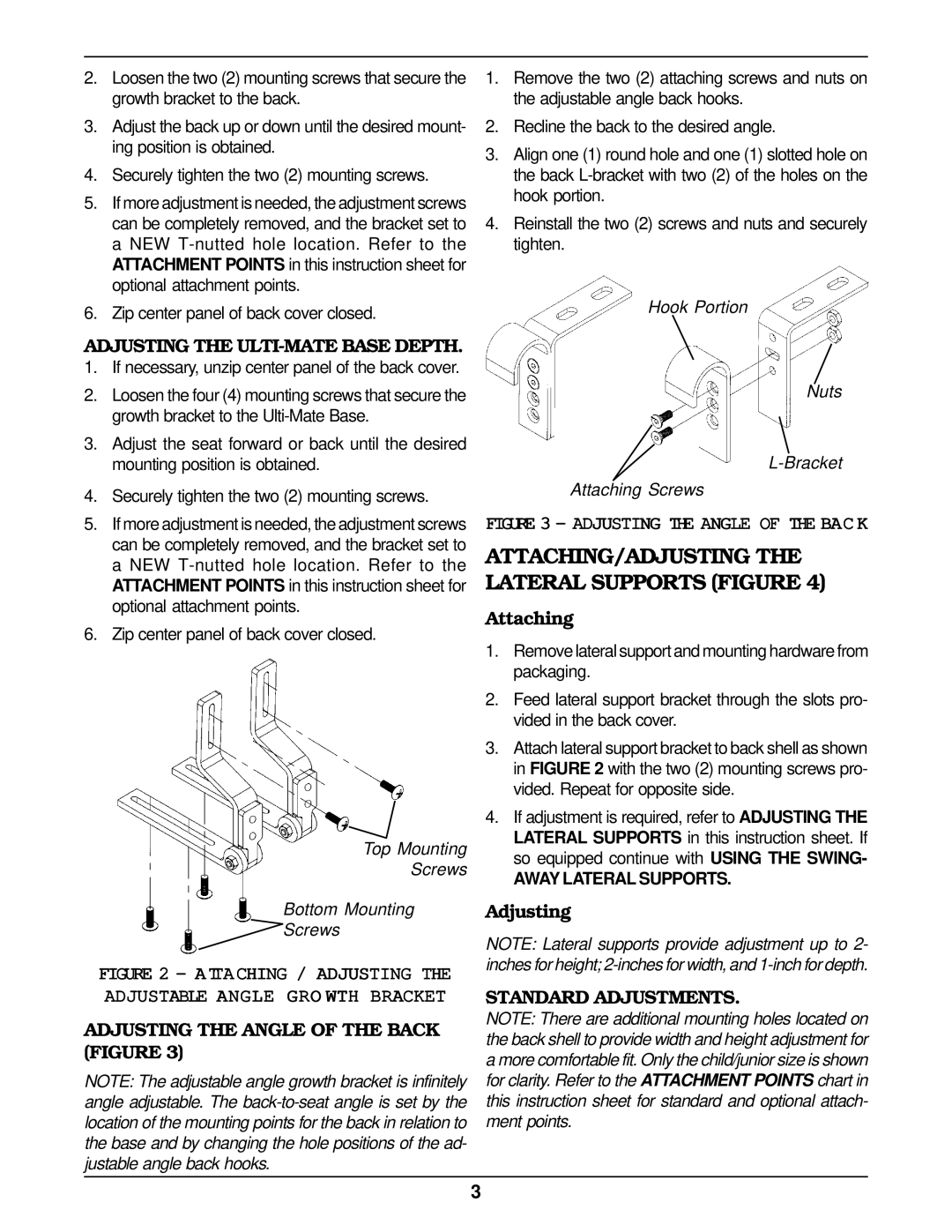 Invacare KSS operating instructions Adjusting the Angle of the Back Figure, Attaching, Standard Adjustments 