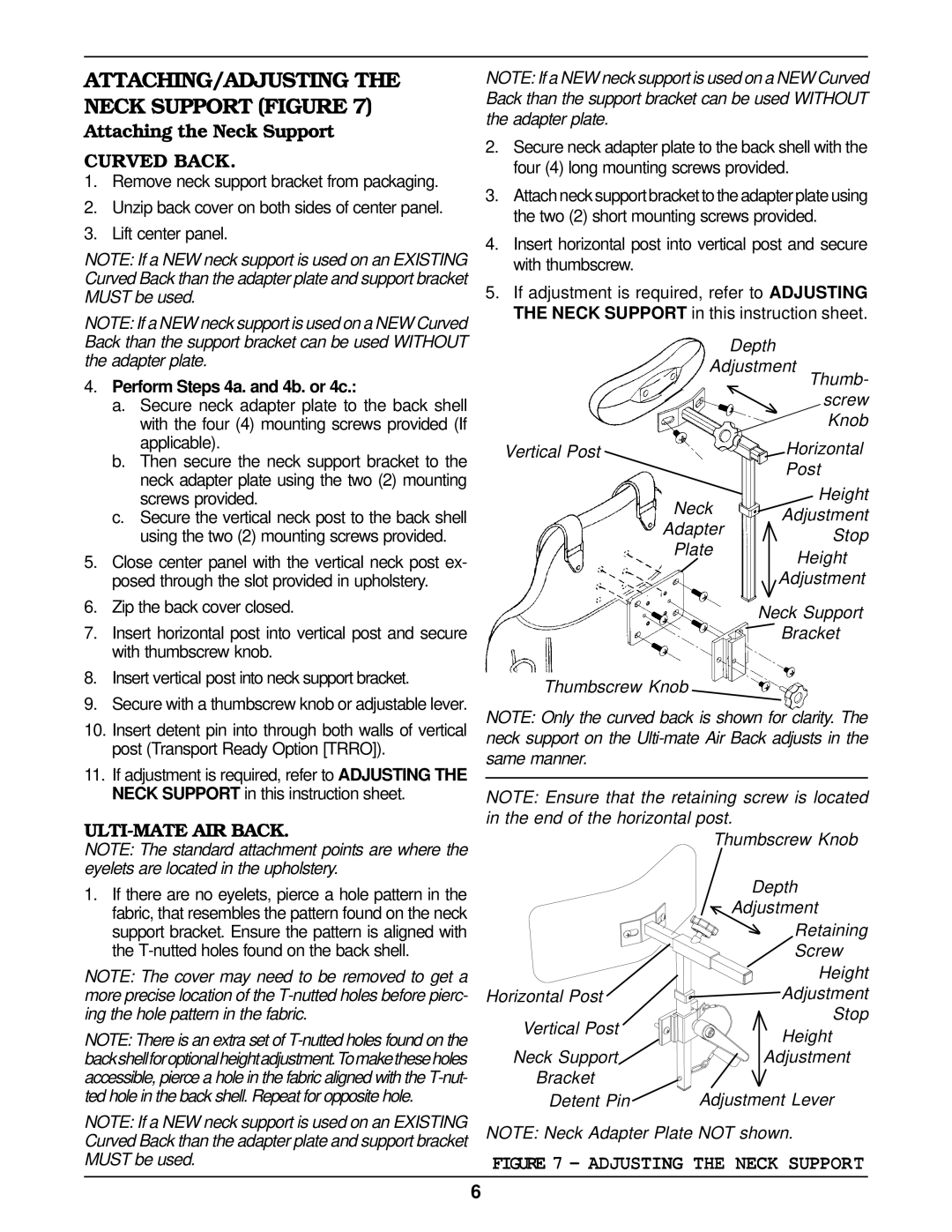 Invacare KSS ATTACHING/ADJUSTING the Neck Support Figure, Attaching the Neck Support, Curved Back, ULTI-MATE AIR Back 