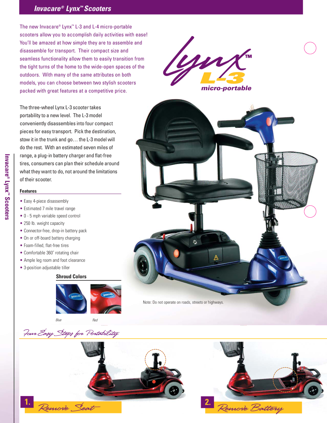 Invacare L-3 manual Shroud Colors, Features 