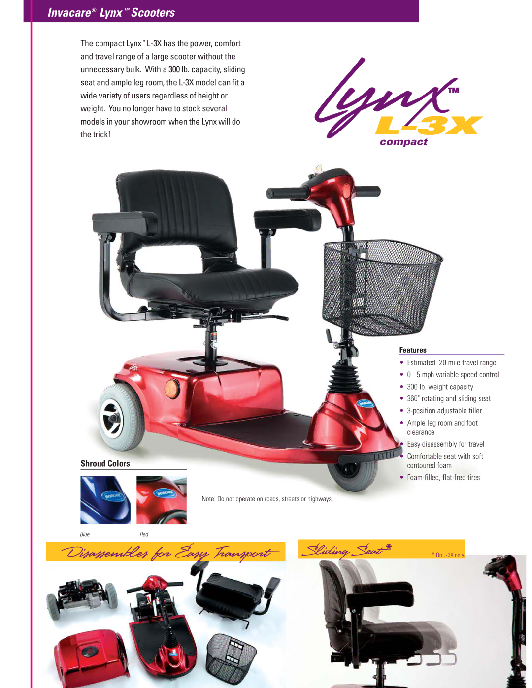 Invacare L-3 manual Lynx, Sliding Seat 