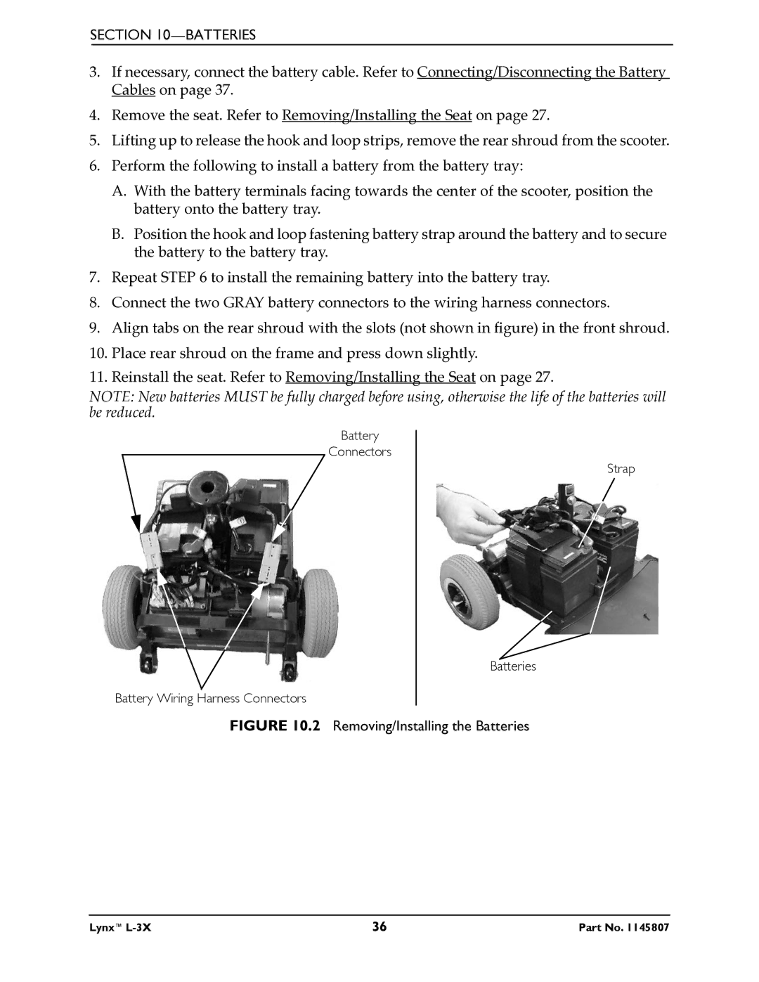 Invacare L-3X manual Removing/Installing the Batteries 