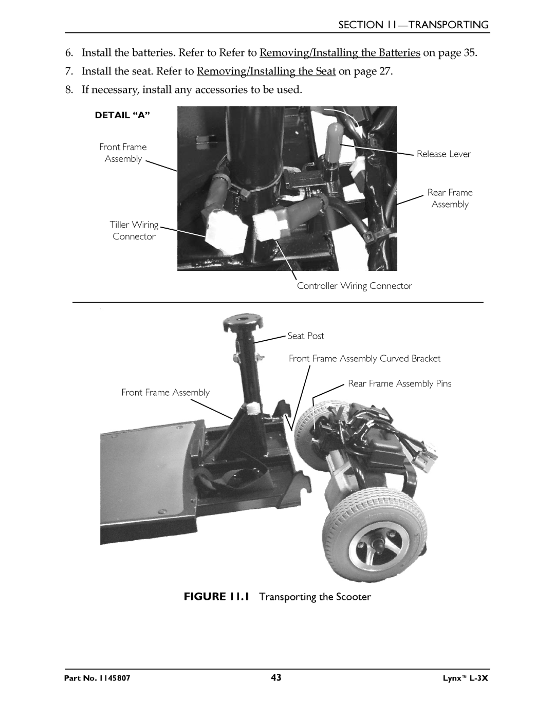 Invacare L-3X manual Transporting the Scooter 