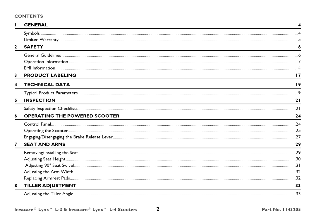 Invacare L-4, L-3 user manual Contents 