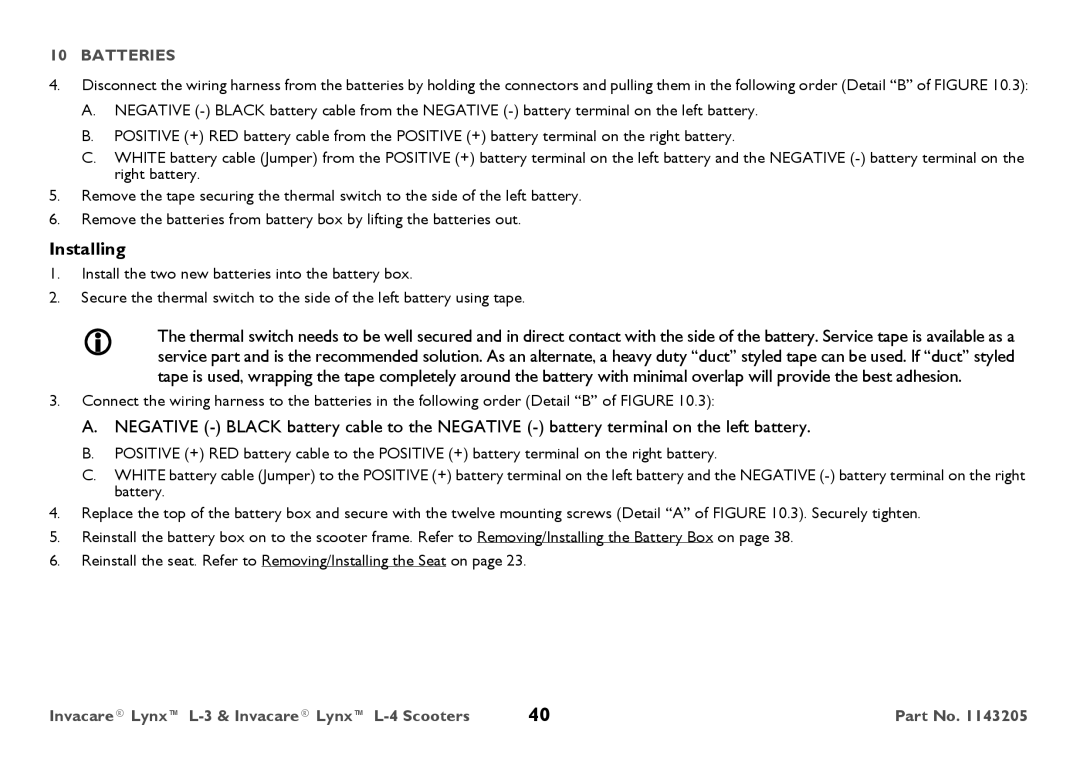 Invacare L-4, L-3 user manual Installing 