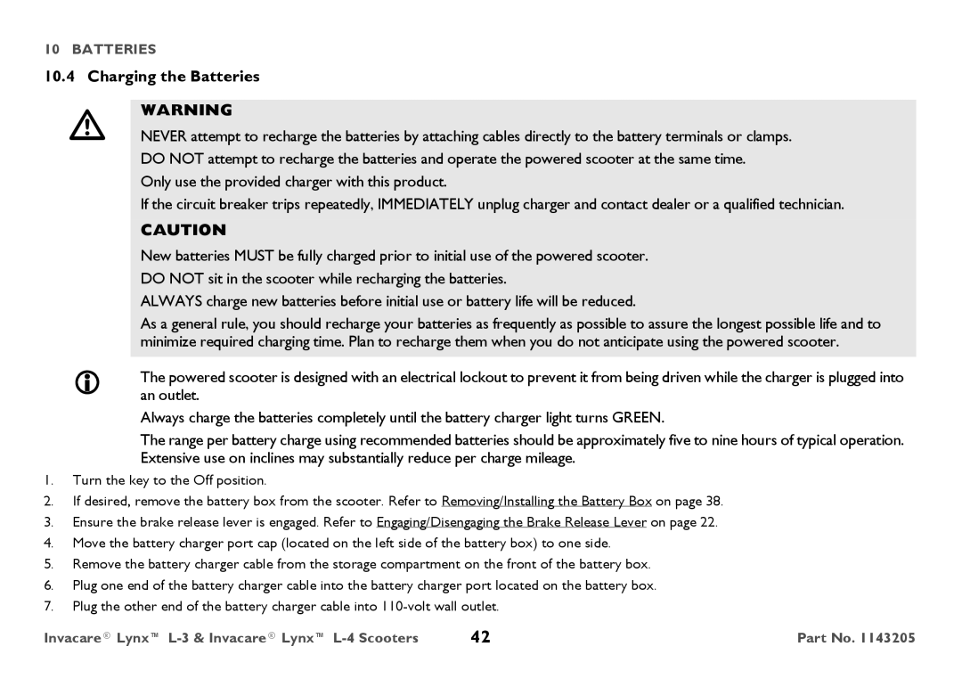 Invacare L-4, L-3 user manual Charging the Batteries 