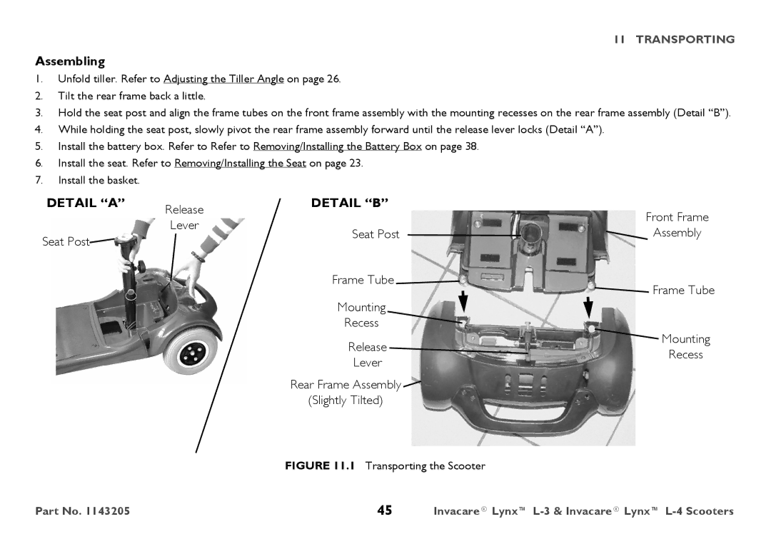 Invacare L-3, L-4 user manual Assembling, Seat Post Assembly, Release, Lever 