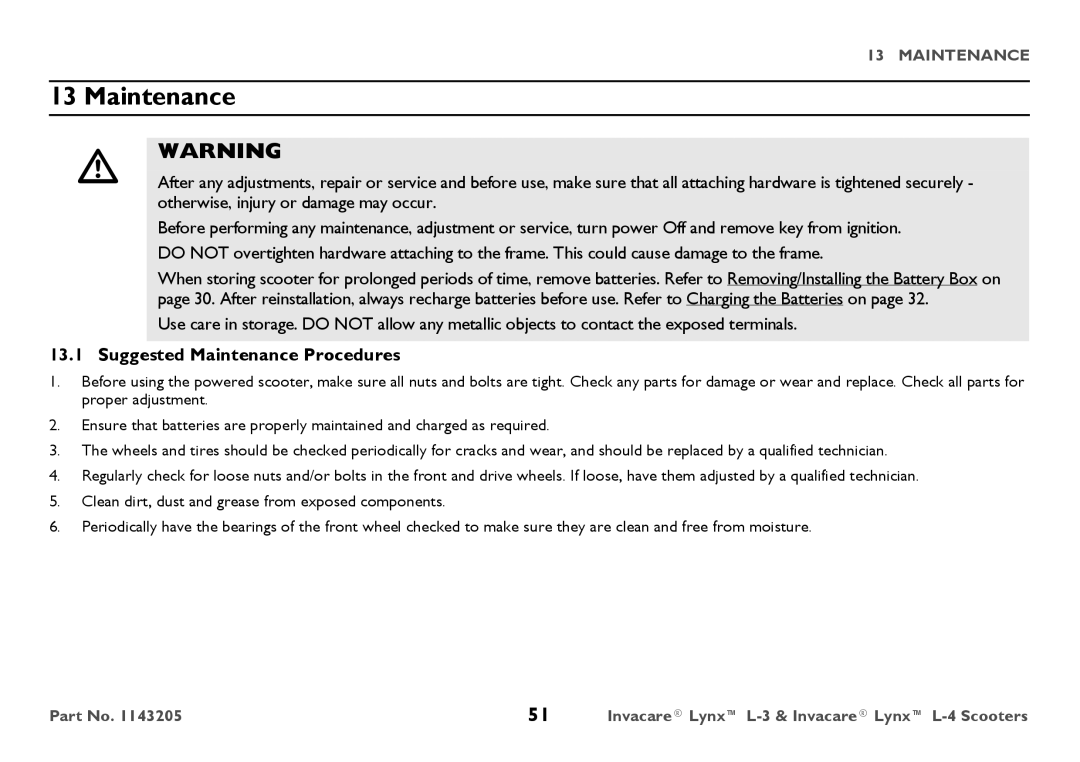 Invacare L-3, L-4 user manual Suggested Maintenance Procedures 