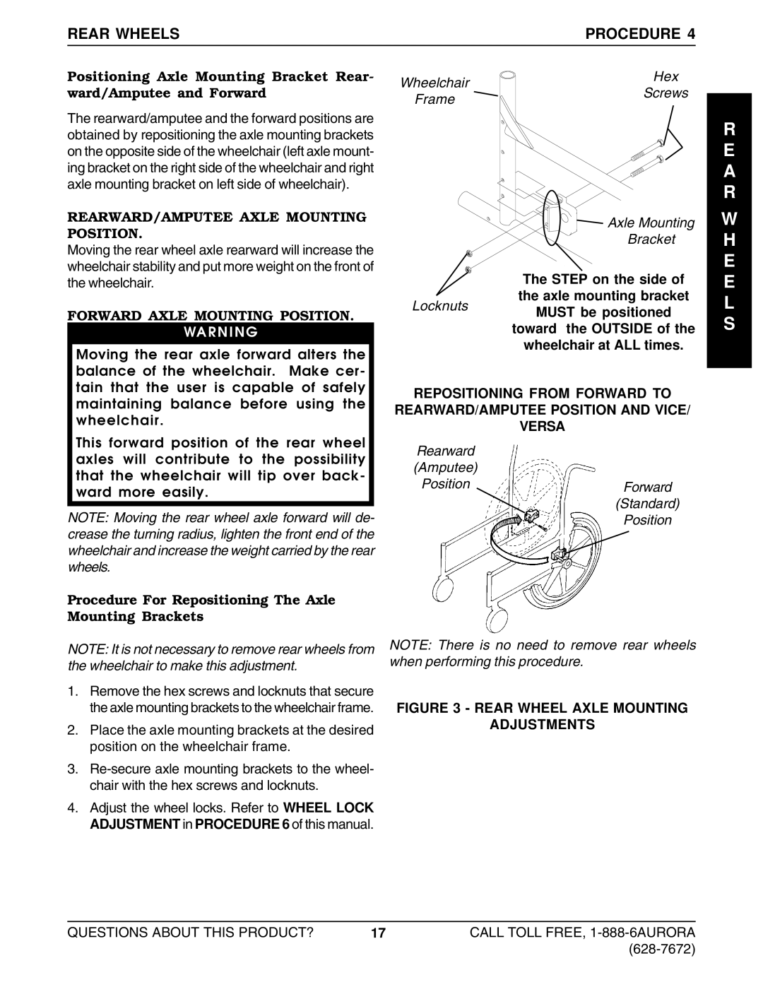 Invacare Lightweight Aluminum Wheelchair manual A R, Rear Wheels Procedure 