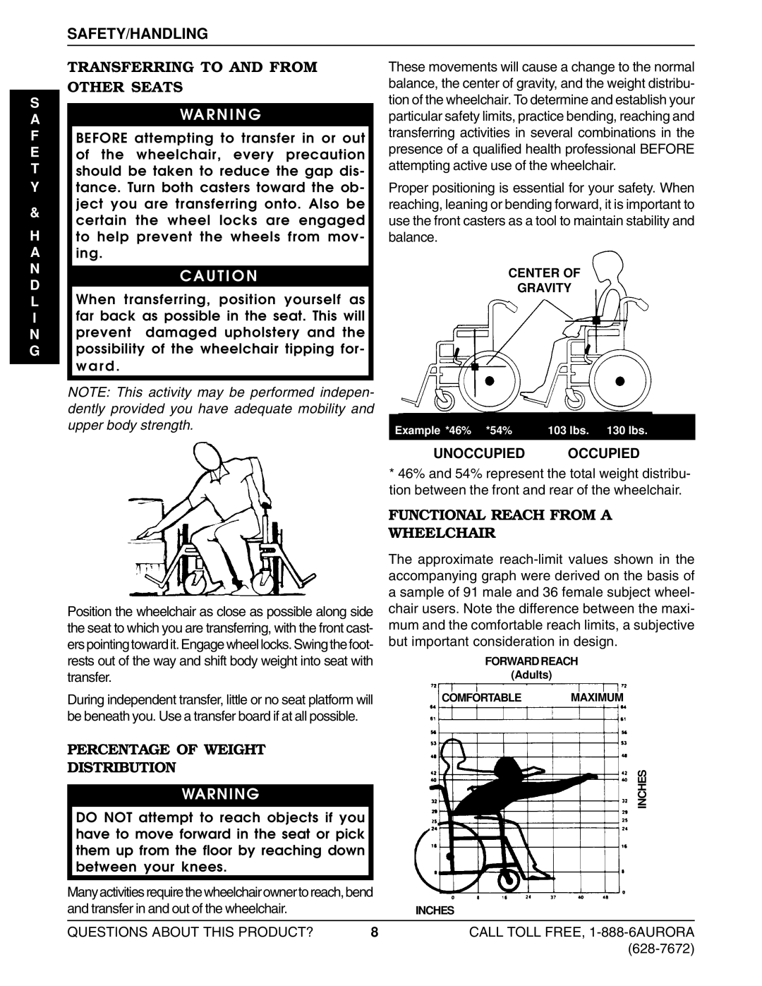 Invacare Lightweight Aluminum Wheelchair manual Transferring to and from Other Seats, Functional Reach from a Wheelchair 