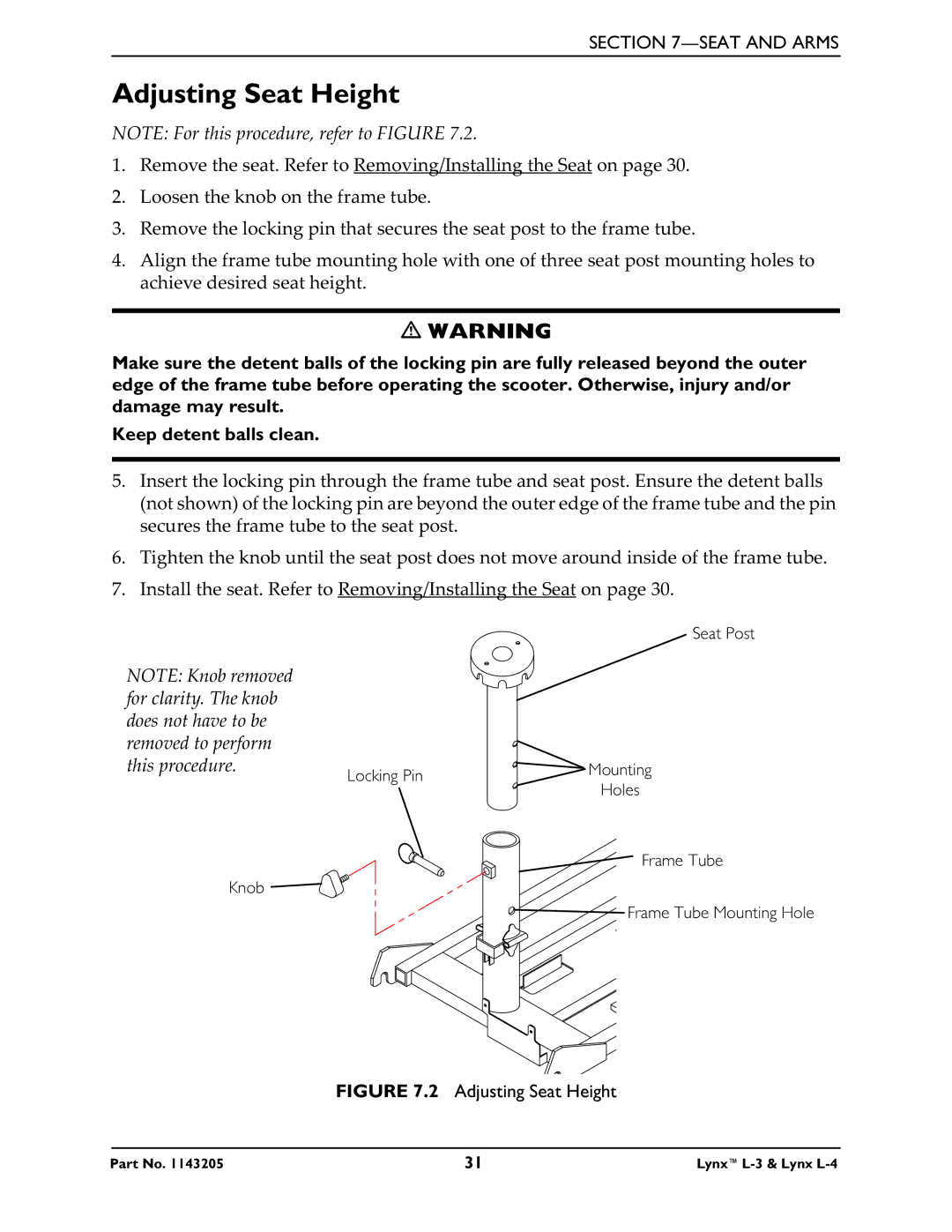Invacare Lynx L-4 manual Adjusting Seat Height 