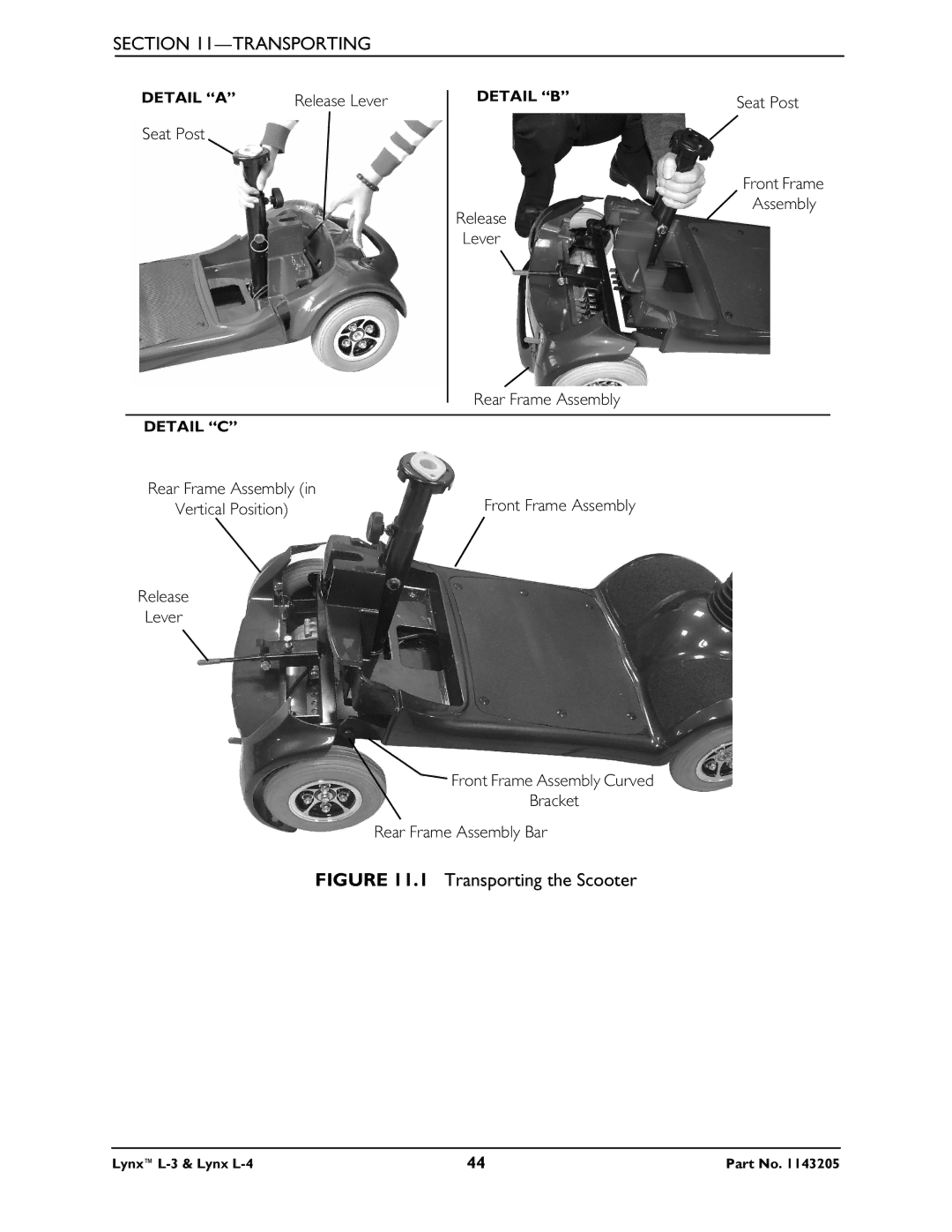 Invacare Lynx L-4 manual Transporting the Scooter 