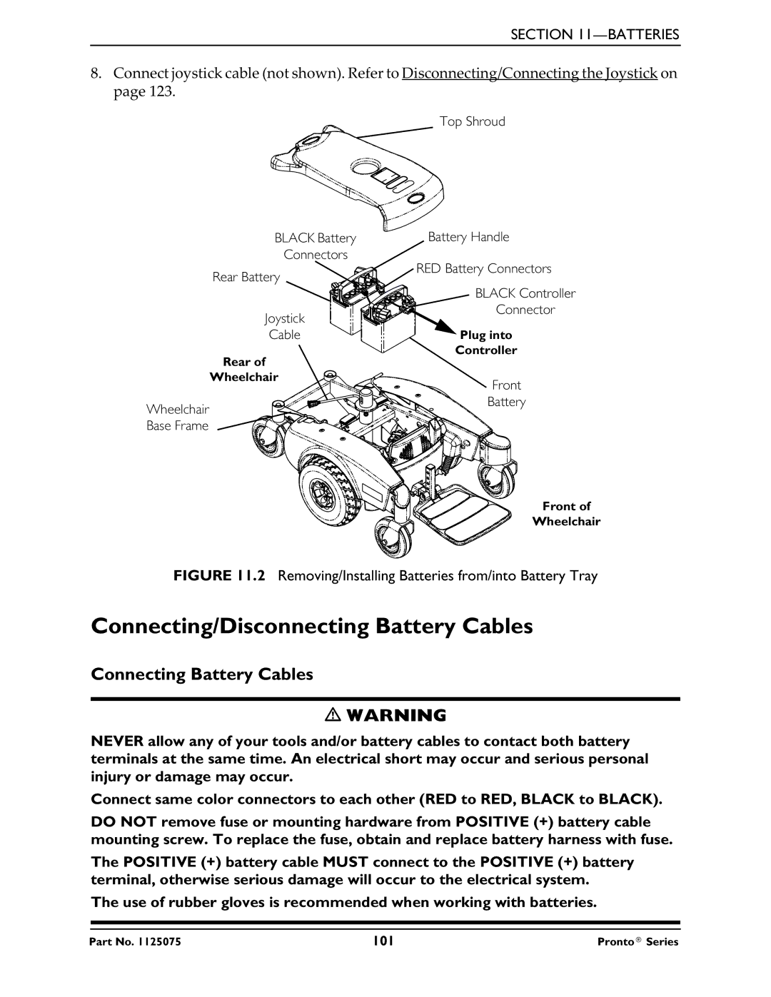 Invacare M61, M50, M51 service manual Connecting/Disconnecting Battery Cables, Connecting Battery Cables 