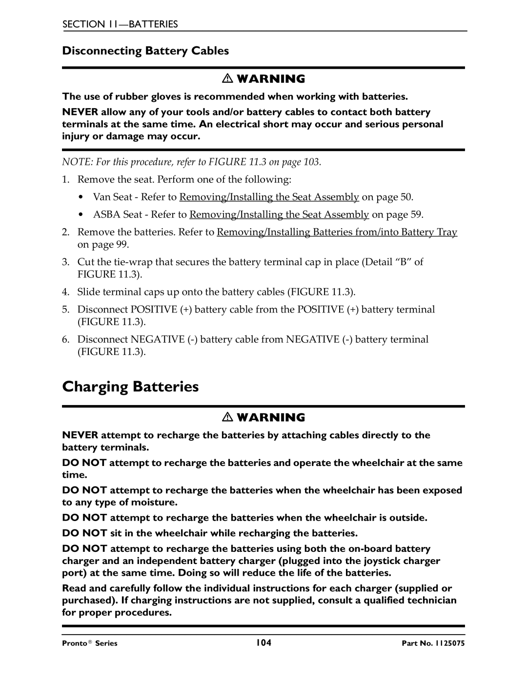 Invacare M61, M50, M51 service manual Charging Batteries, Disconnecting Battery Cables 