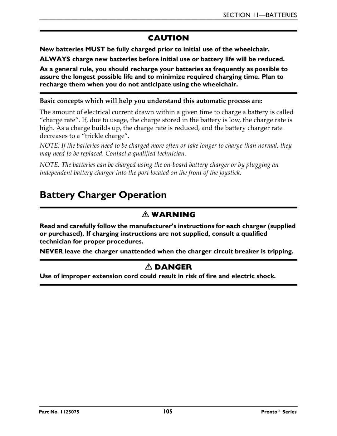 Invacare M50, M51, M61 service manual Battery Charger Operation 