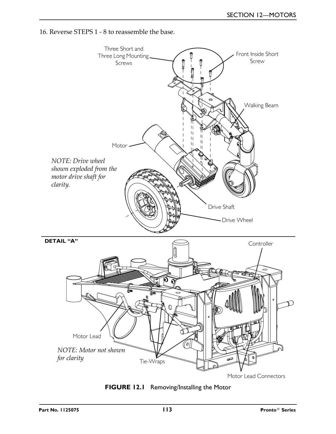 Invacare M61, M50, M51 service manual Removing/Installing the Motor 