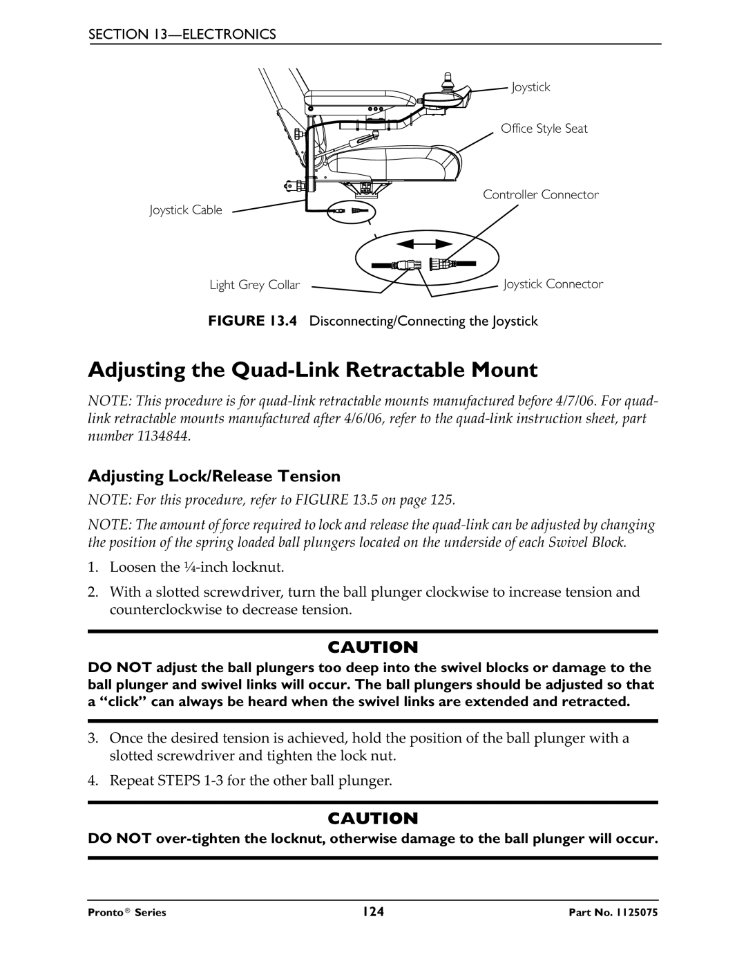 Invacare M51, M50, M61 service manual Adjusting the Quad-Link Retractable Mount, Adjusting Lock/Release Tension 