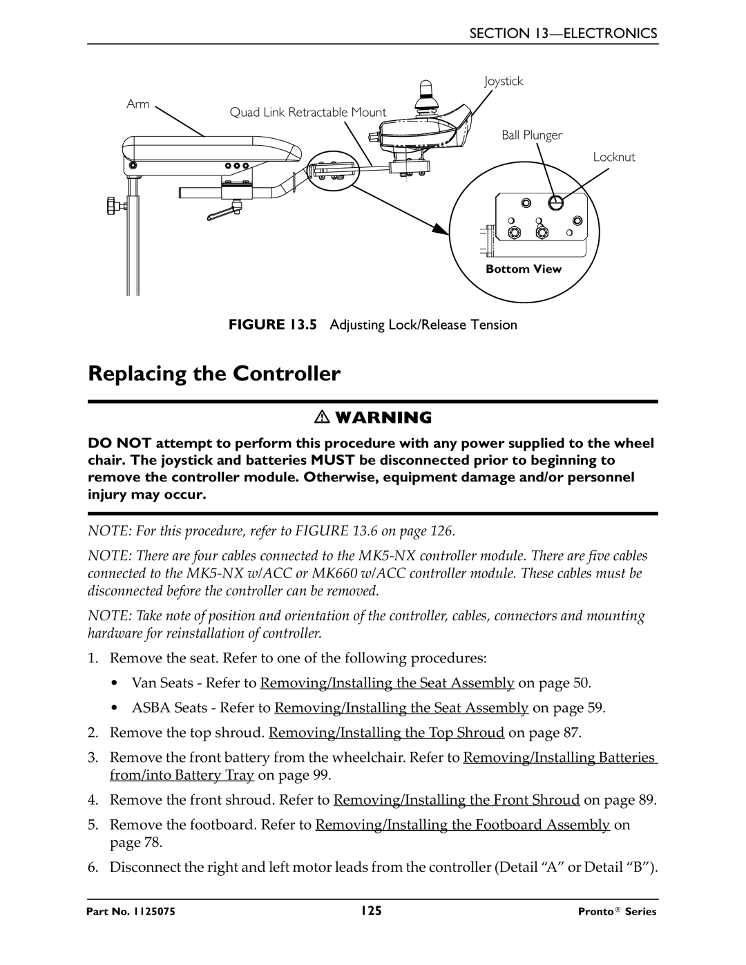 Invacare M61, M50, M51 service manual Replacing the Controller, Adjusting Lock/Release Tension 