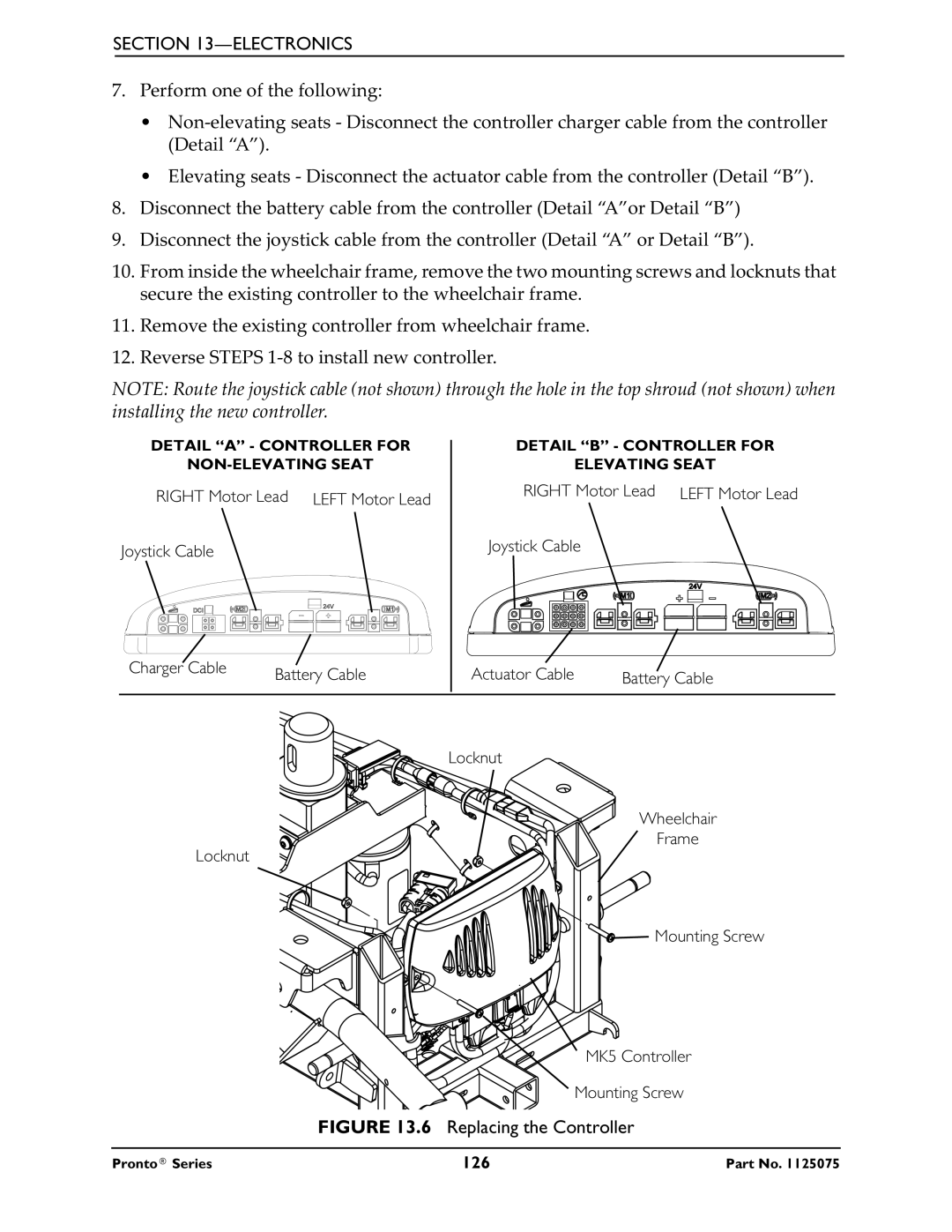 Invacare M50, M51, M61 service manual Replacing the Controller 